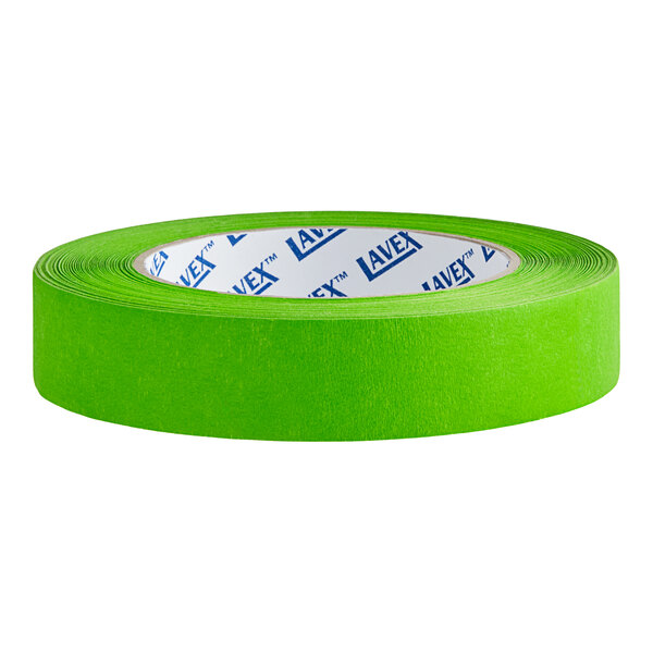 A close-up of a roll of Lavex light green painter's tape with adhesive.