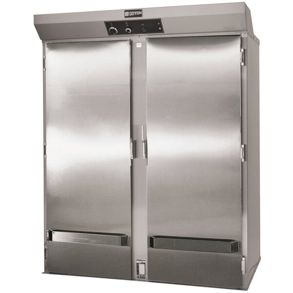 The metal doors of a Doyon E236R roll-in proofer.