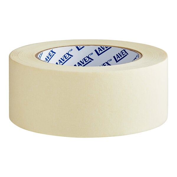 A roll of Lavex masking tape with blue text on it.