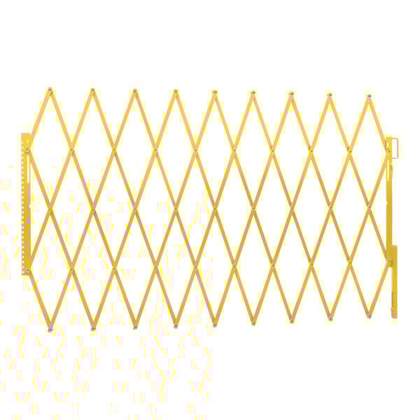 A yellow steel expandable safety gate