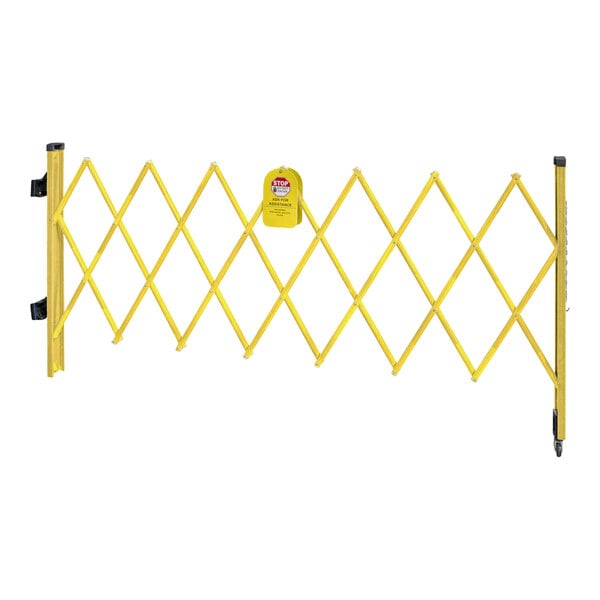 A yellow Ballymore fiberglass safety gate with a black handle.