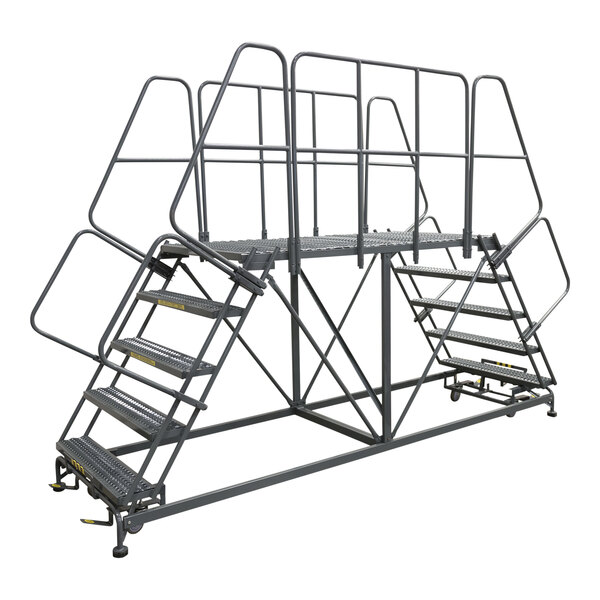 A Ballymore metal work platform with steps and handrails.