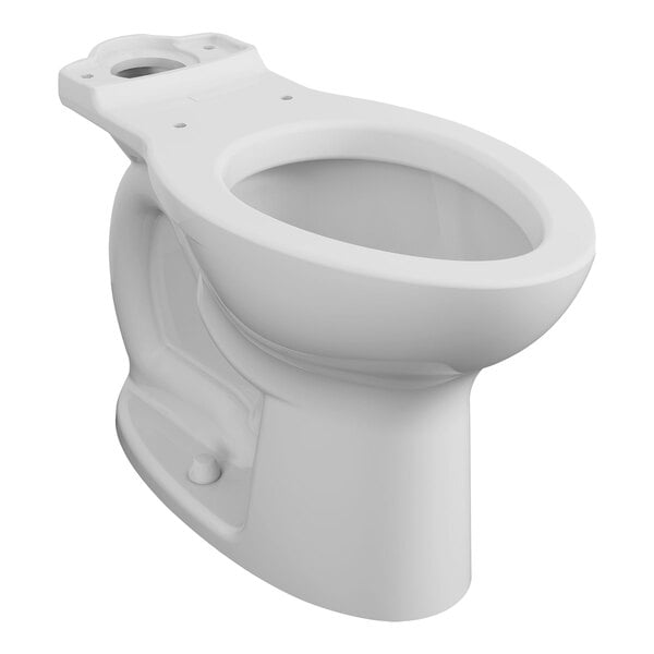 An American Standard white floor-mount chair height toilet bowl with an open seat.