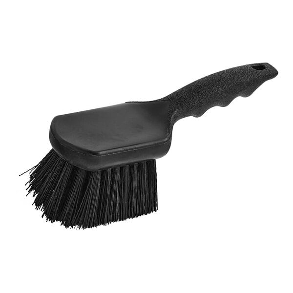An Advantage Supplies black pot scrub brush with a black handle.
