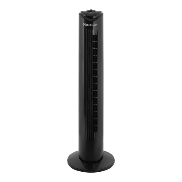 A black rectangular VisionAir tower fan.