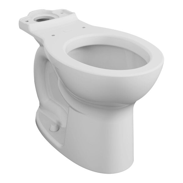 An American Standard white chair height toilet bowl with open seat and lid.