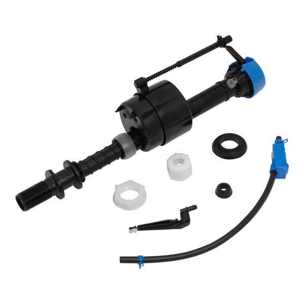 A black and blue American Standard toilet water fill valve with hoses and other parts.