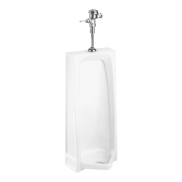 An American Standard white urinal with a silver top spud inlet.