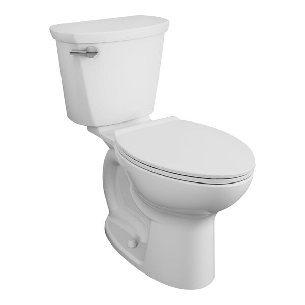 An American Standard white toilet with a seat lid.