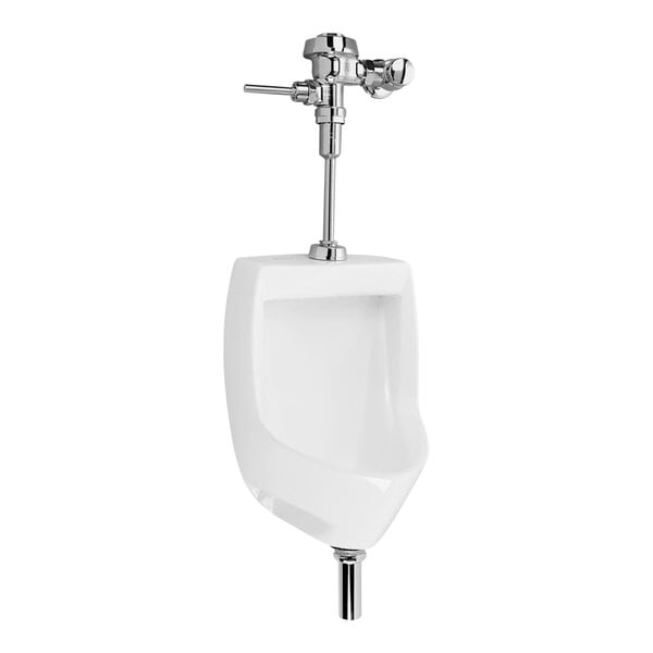 An American Standard white urinal with a silver top spud.