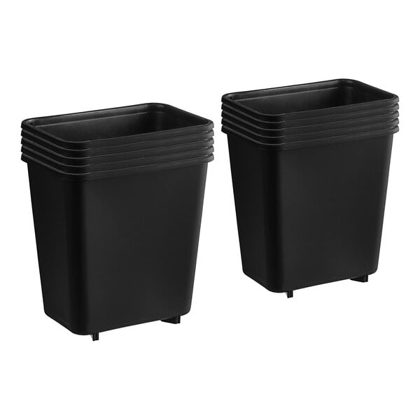 A stack of black rectangular Lavex wastebaskets.