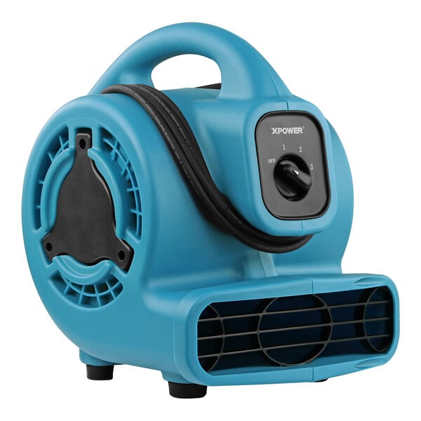 A blue XPOWER air blower with a black handle.