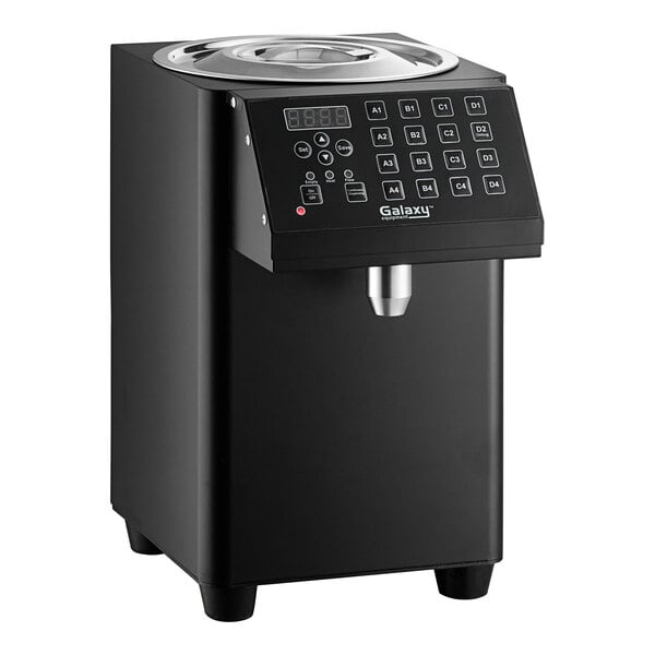 A black rectangular Galaxy Automatic Bubble Tea Liquid Fructose Dispenser with buttons.