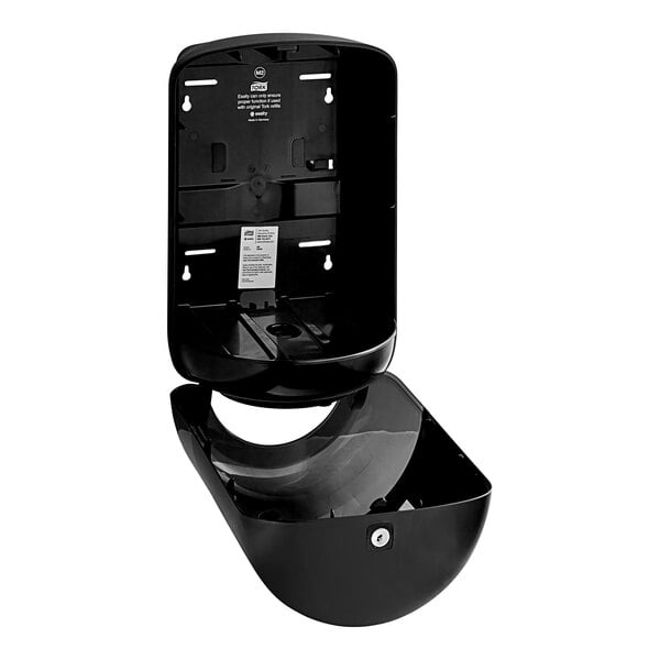 A black plastic box with a white label.