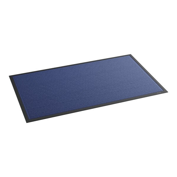 A blue rectangular Lavex carpet with black trim.