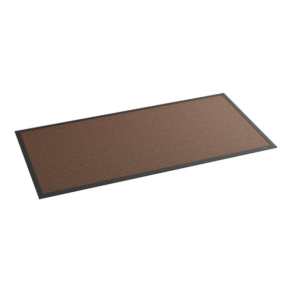 A brown and black rectangular rug with a waffle texture.