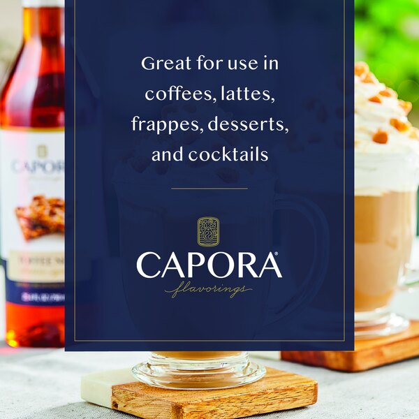 Graphic showing a toffee nut drink with whipped cream and suggested syrup uses.