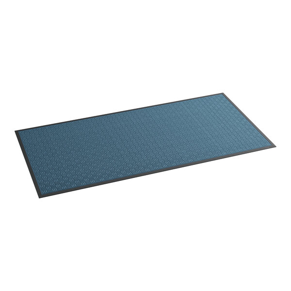 A blue rectangular mat with black trim.