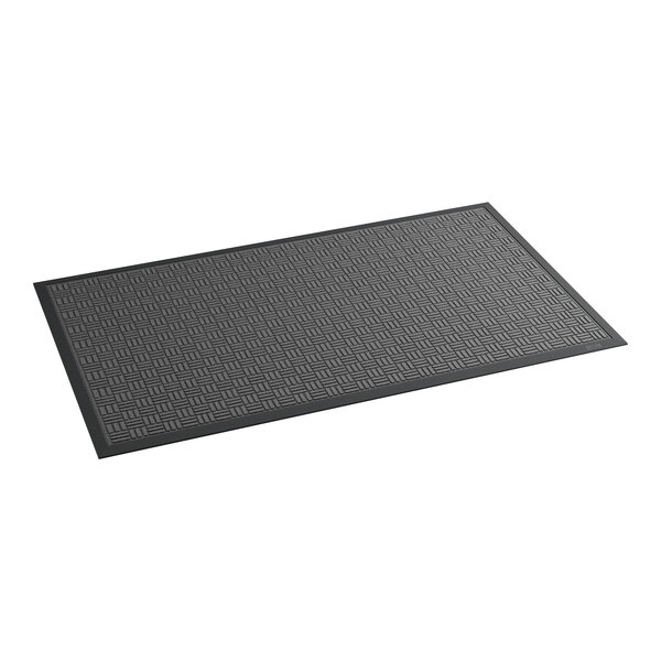 A black rectangular mat with a pattern.