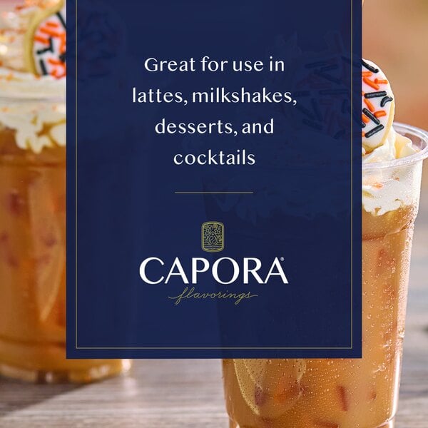Graphic showing a pumpkin spice drink with whipped cream and suggested syrup uses.