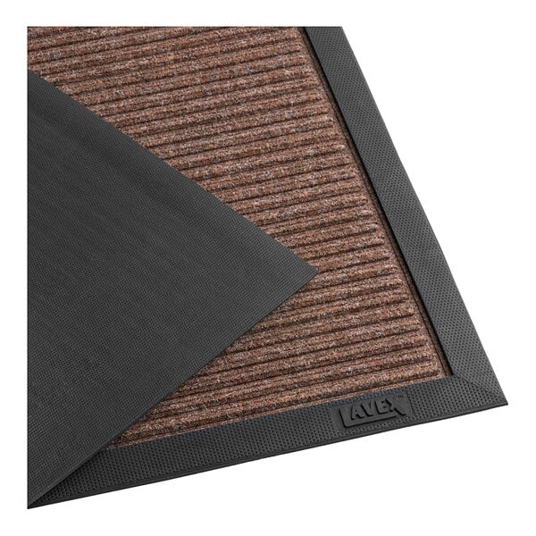 A brown Lavex Needle Rib indoor entrance mat with a black border and black strips.
