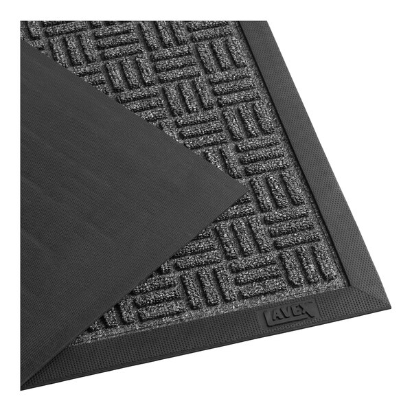 A close-up of a black Lavex parquet entrance mat with a pattern.