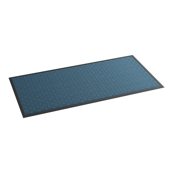 A blue and black rectangular Lavex Water Absorbent entrance mat.