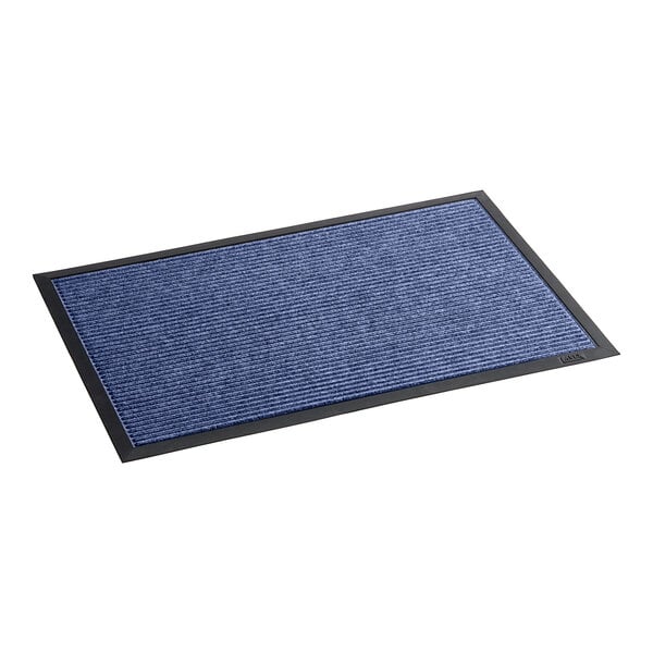 A close-up of a blue Lavex Needle Rib entrance mat with black trim.