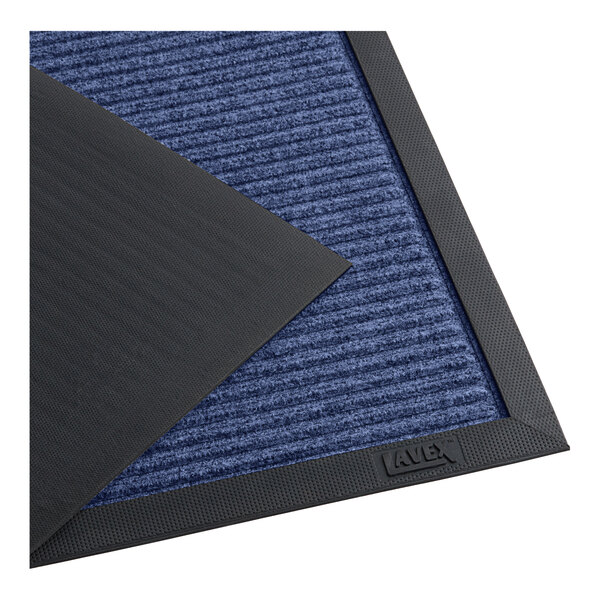 A blue and black Lavex Needle Rib indoor entrance mat with a black rubber edge.
