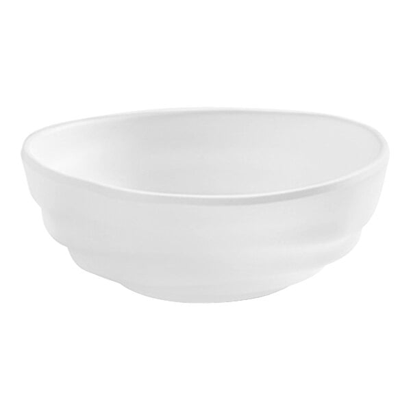 An American Metalcraft Marra cloud white melamine bowl with a curved edge.