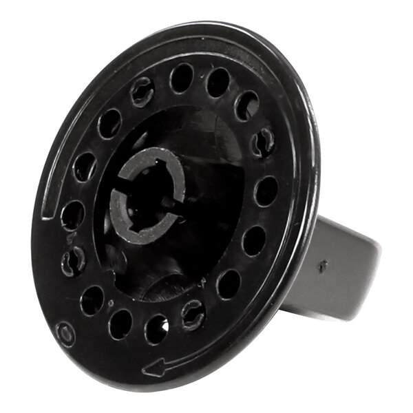 A black Traulsen handknob dial base with holes in it.