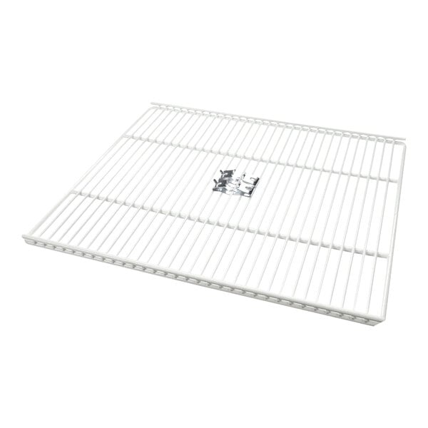 A white metal grid shelf for True Refrigeration.