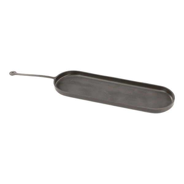 A black rectangular tray with a long handle.