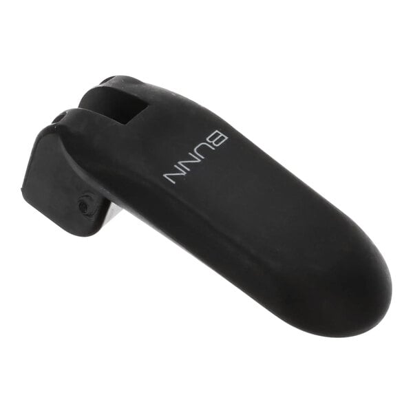 A black plastic Bunn faucet handle with white text that says "Bunn"