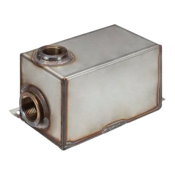 A metal Cleveland oil tank assembly with metal pipes and a metal nut.