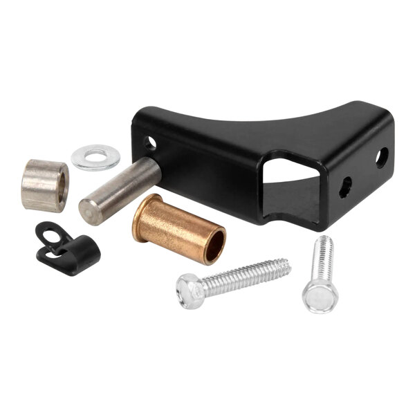 A black metal True Refrigeration hinge kit with screws and bolts.