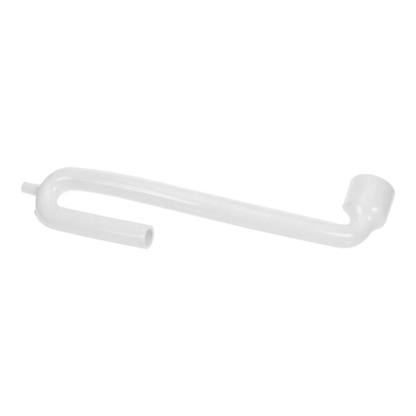 A white plastic Scotsman bin drain tube with nozzle.