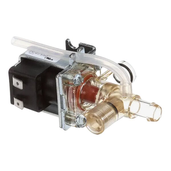 A close-up of a black and silver Bunn liquid valve kit.