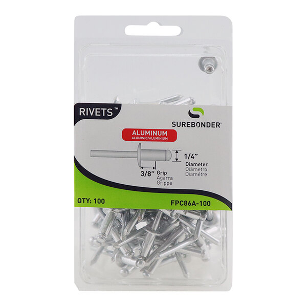 A white package of Surebonder aluminum rivets.