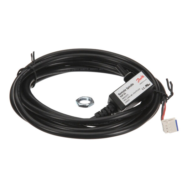 A black cable with a white and black connector on a Traulsen Remote Spindle.