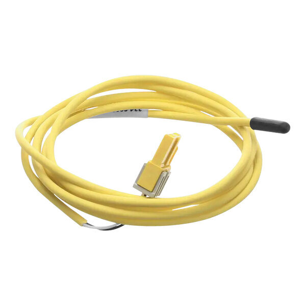 A yellow cable with a black connector on one end.