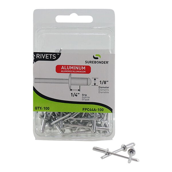 A package of aluminum rivets with a Surebonder label.