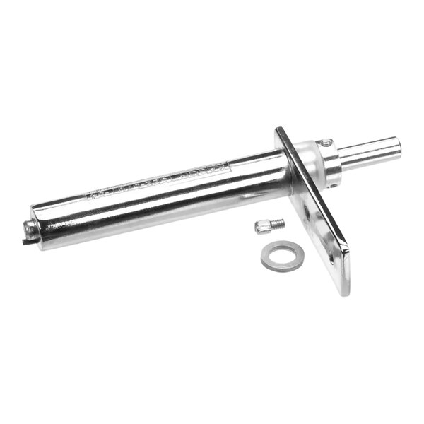 A chrome metal cylinder with a screw and nut.