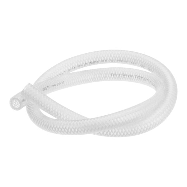 A white flexible hose with a braided tube.