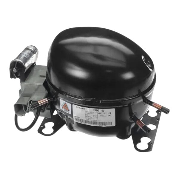 A black True Refrigeration compressor with wires.