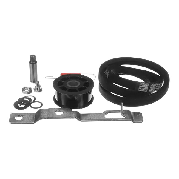 A black and silver metal Alliance Laundry idler lever and belt kit.