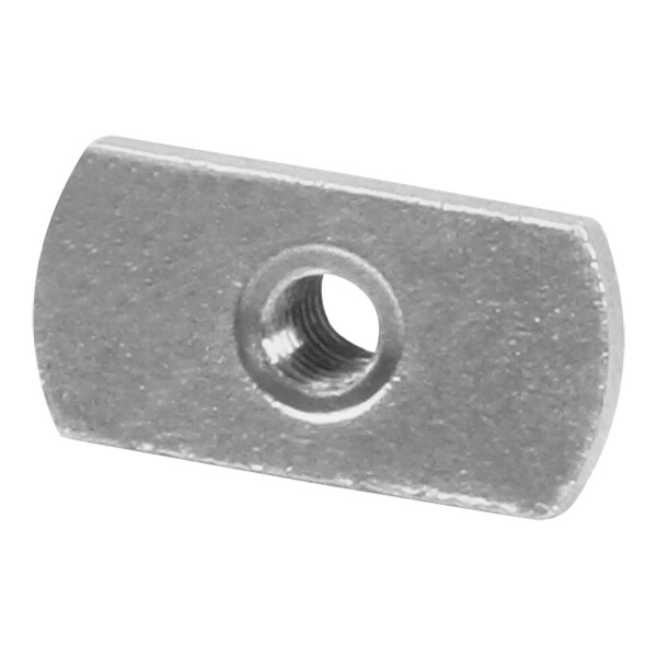 A close-up of a stainless steel auger drive nut with a nut on top.