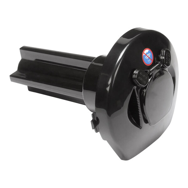 A black plastic cylinder with a round lid.