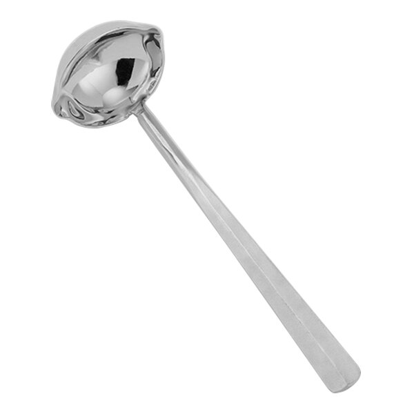 An American Metalcraft stainless steel ladle with a long handle.
