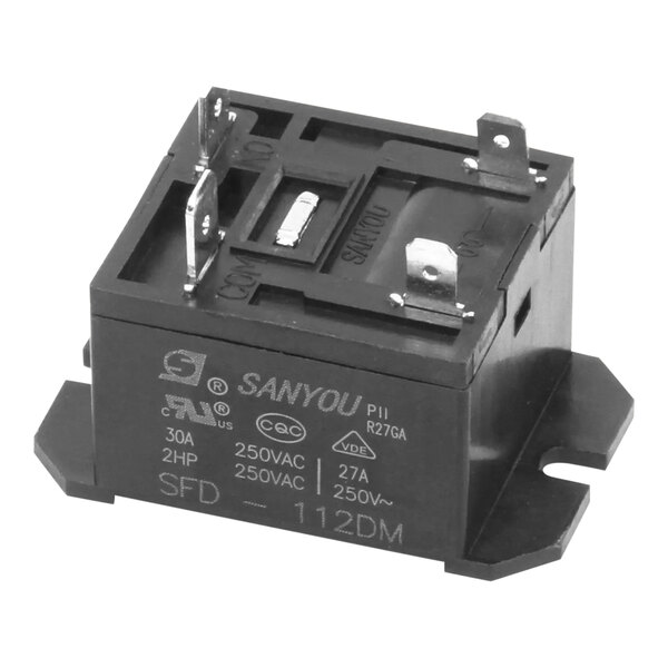 A small black Traulsen relay with white text on it.